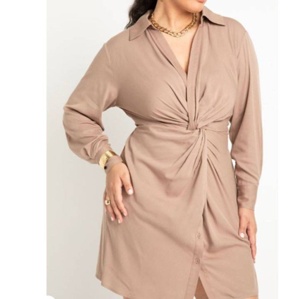 Eloquii Women's Plus‎ Size  Mini Shirt  Dress Disco Party Tan Size 24